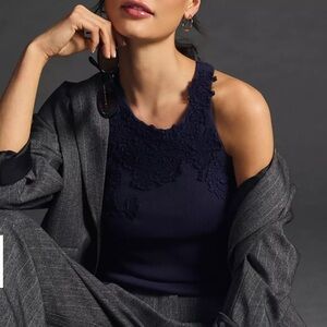 Navy Blue Lace-Trimmed Women's Top